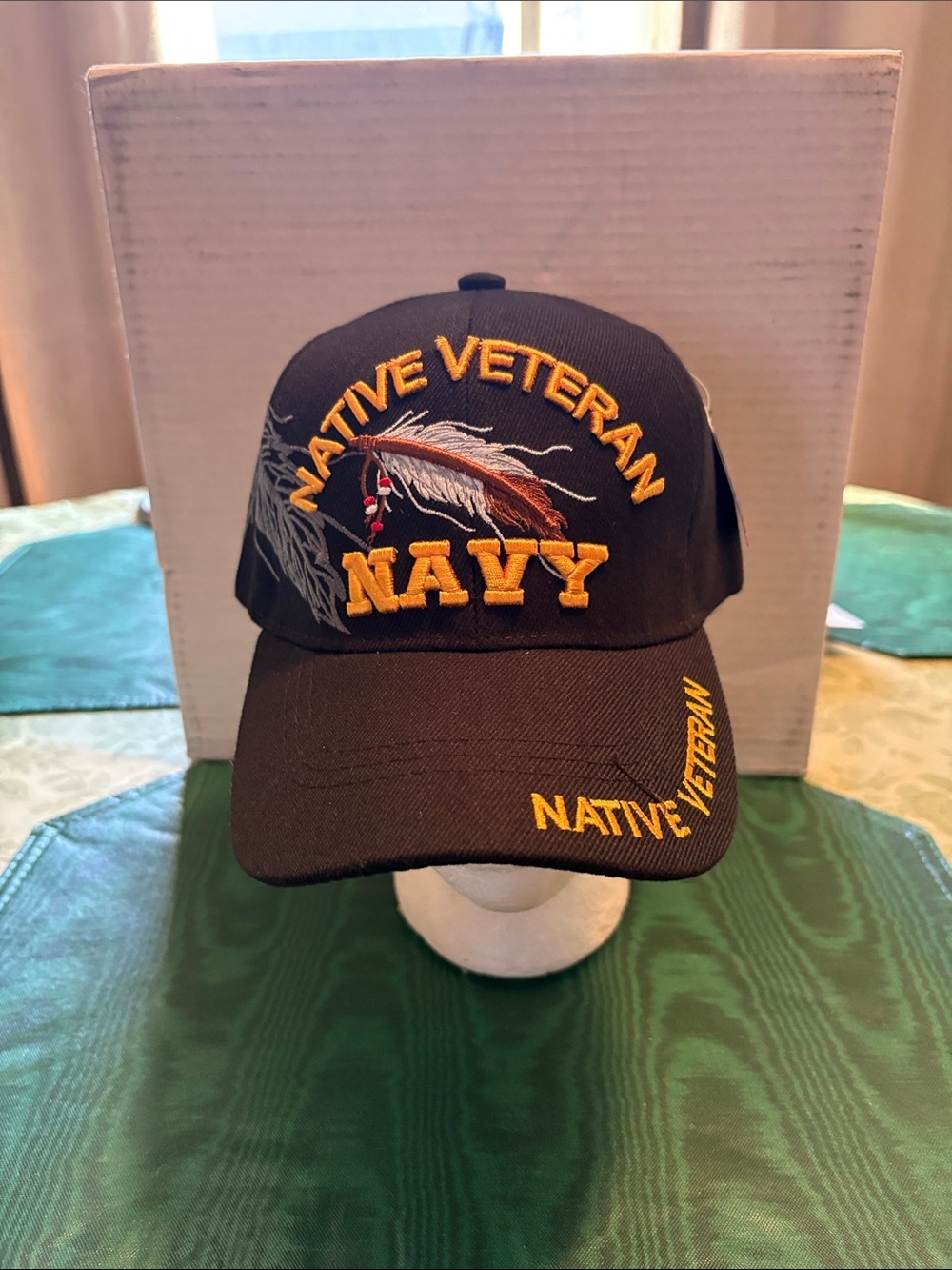 Navy Native Veteran Embroidered  Hat - Black and Yellow